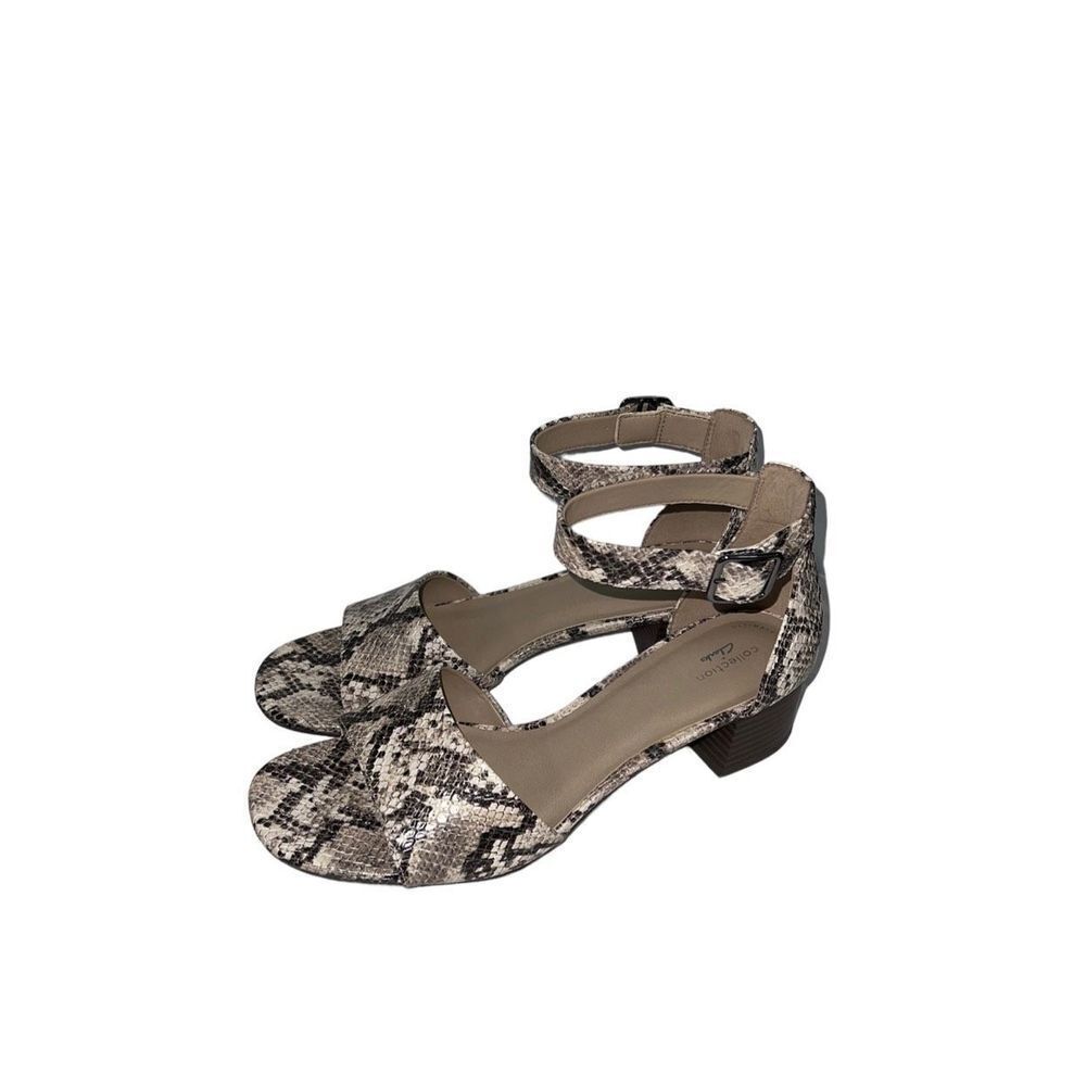 Clarks Elisa Dedra Taupe Snakeskin Print Open Toe Heeled Sandal Women’s, Size 11